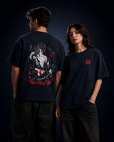 Infernal Demon Eyes Navy Blue Graphic Oversized Anime T-Shirt