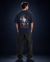 Infernal Demon Eyes Navy Blue Graphic Oversized Anime T-Shirt