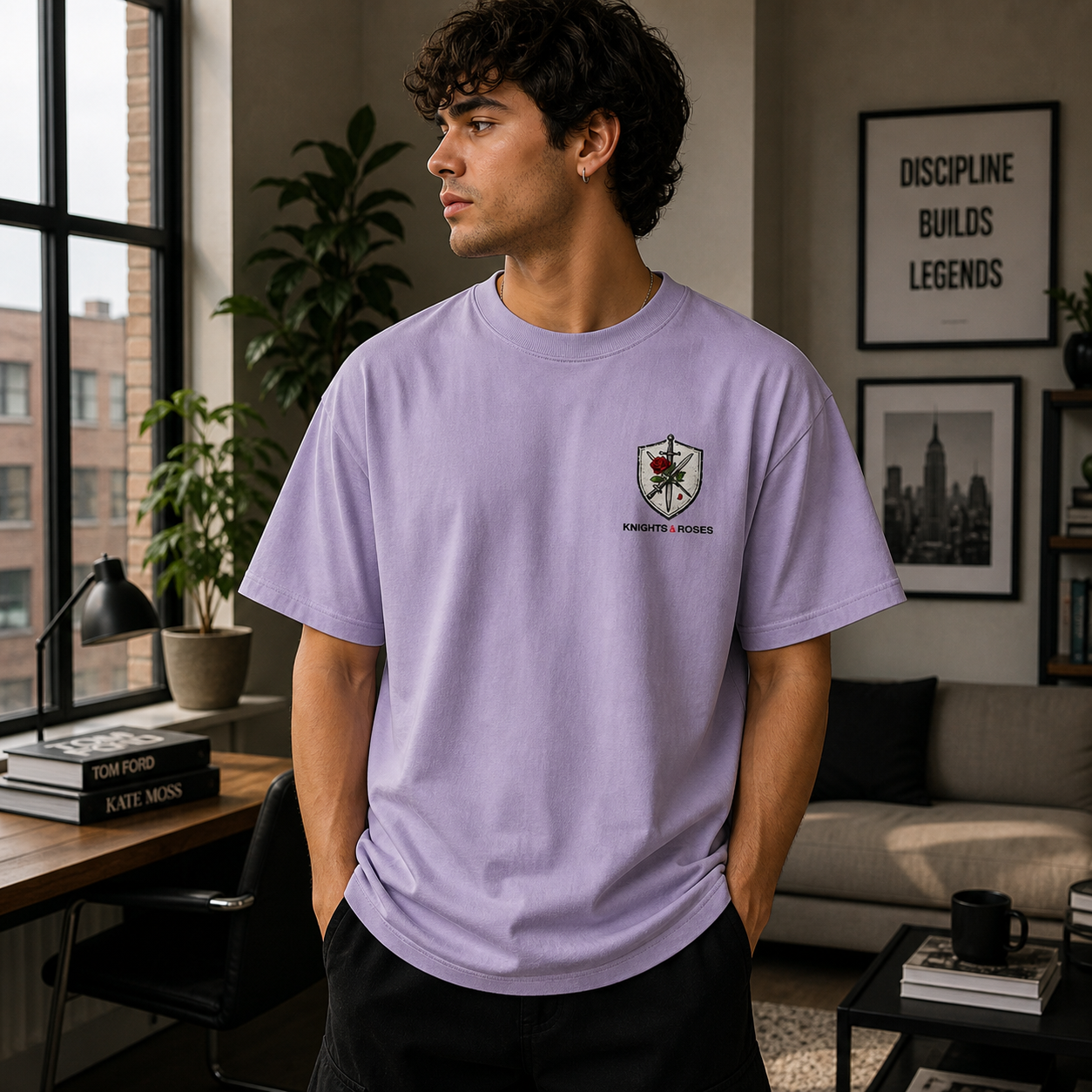 Knight & Rose Oversized Lavender Streetwear T-Shirt
