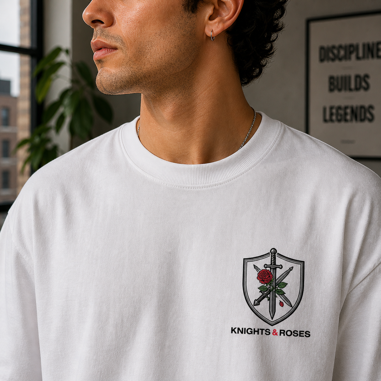Knight & Rose Oversized White Streetwear T-Shirt