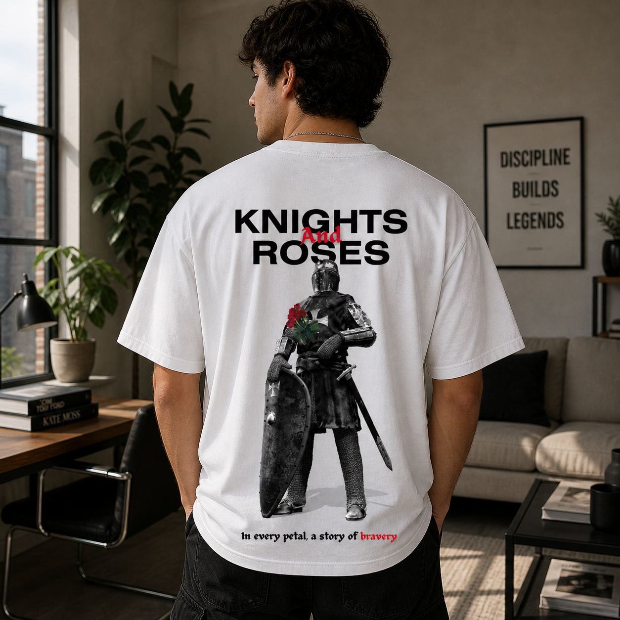 Knight & Rose Oversized White Streetwear T-Shirt
