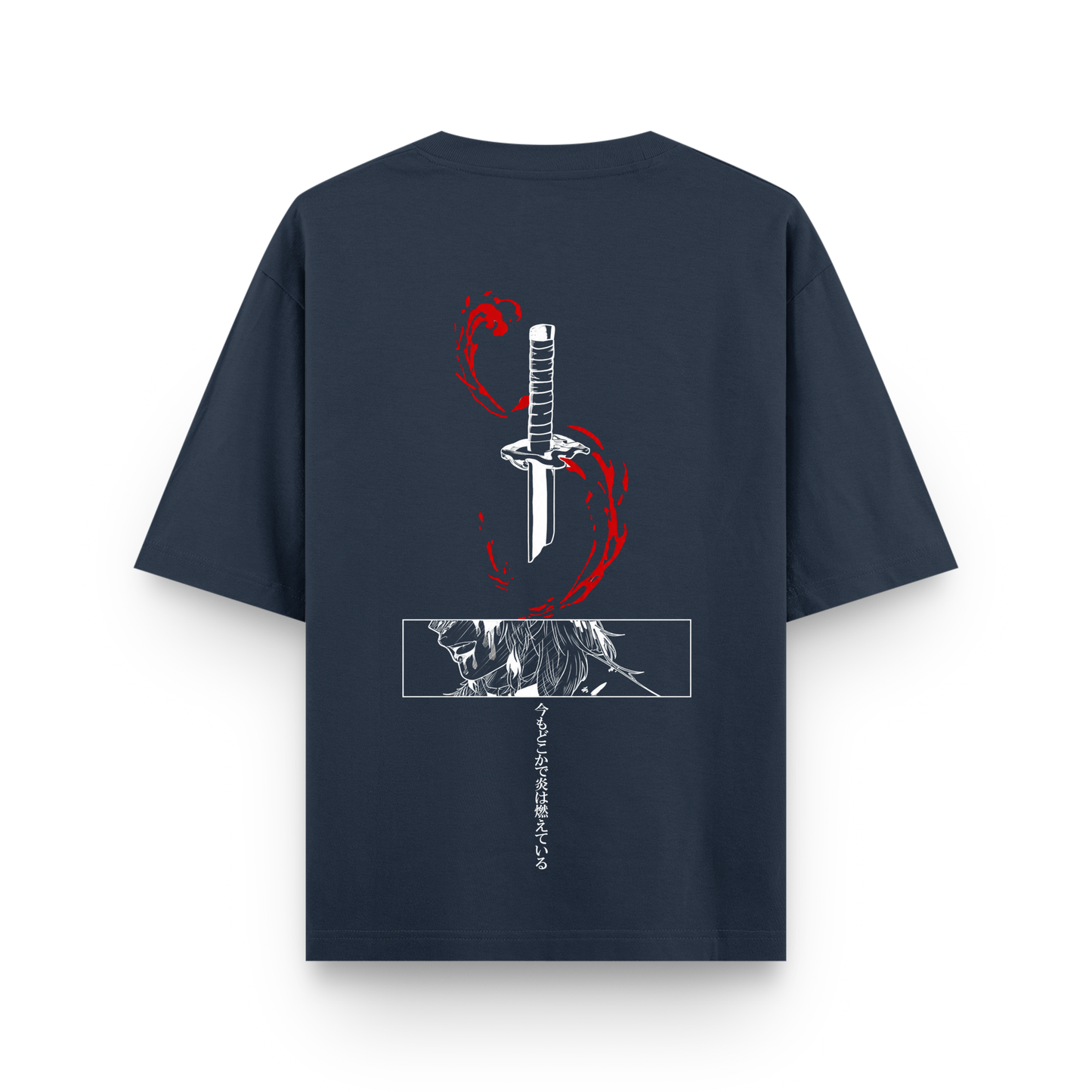 Kyojuro Rengoku Sword Oversized Navy Blue Anime T shirt