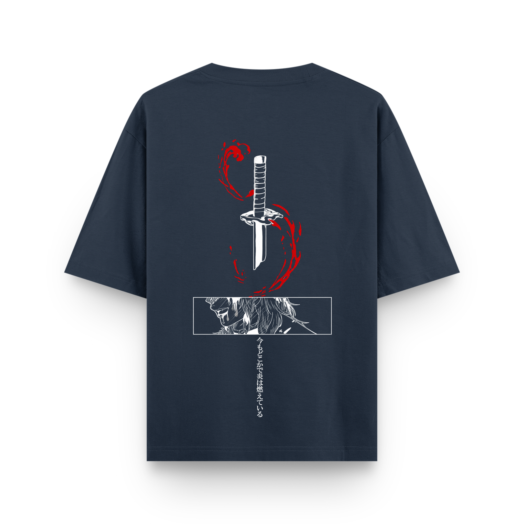 Kyojuro Rengoku Sword Oversized Navy Blue Anime T shirt