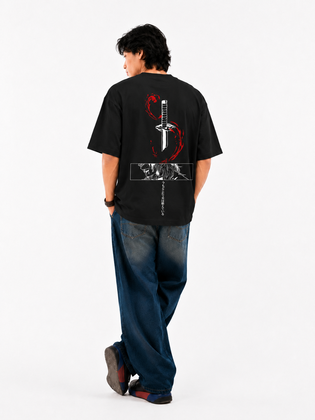 Kyojuro Rengoku Sword Oversized Black Anime T shirt