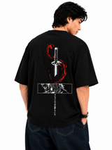 Kyojuro Rengoku Sword Oversized Black Anime T shirt