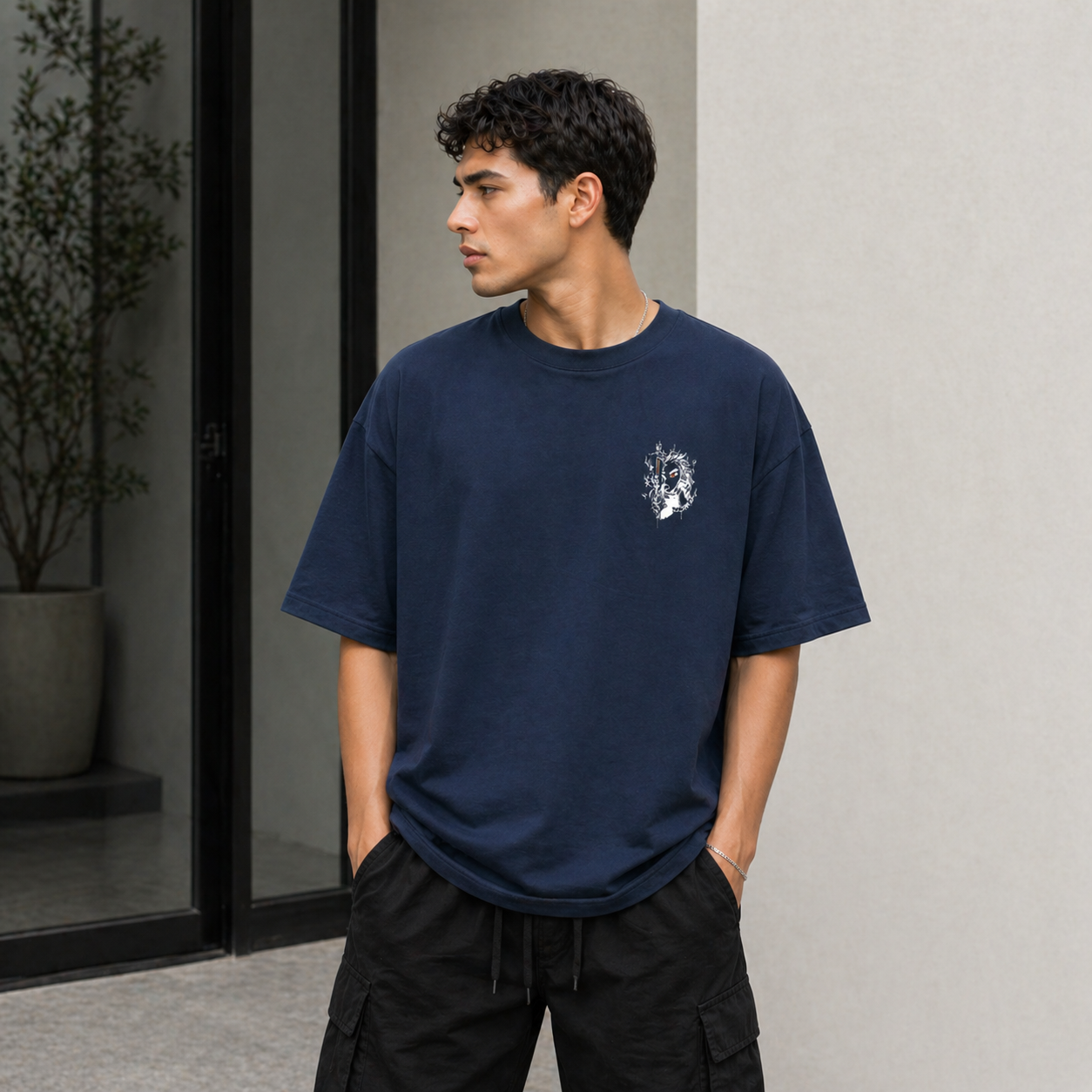 Kyojuro Rengoku Sword Oversized Navy Blue Anime T shirt