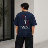 Kyojuro Rengoku Sword Oversized Navy Blue Anime T shirt
