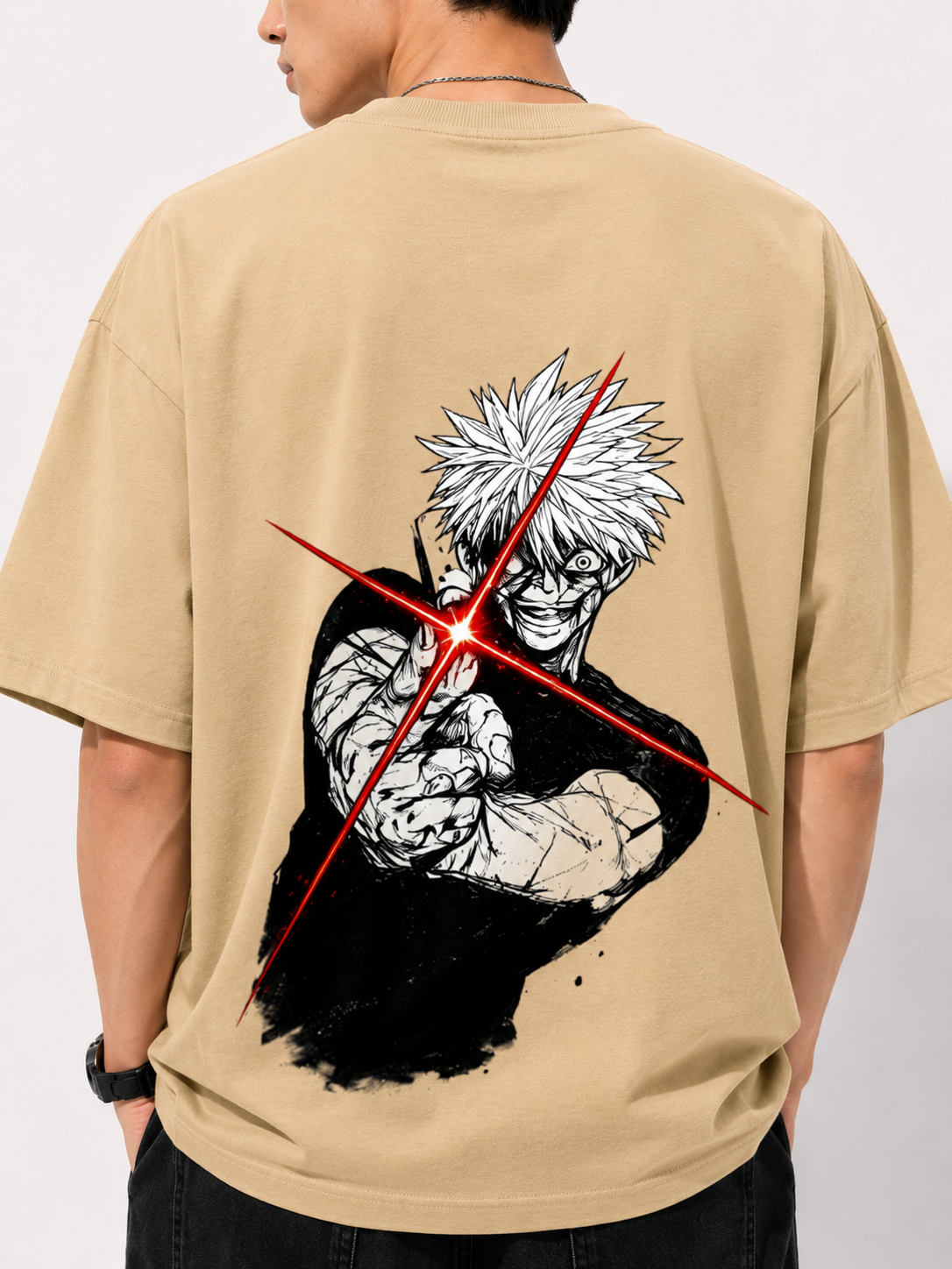 Limitless Madness Gojo Beige Oversized Anime T-shirt