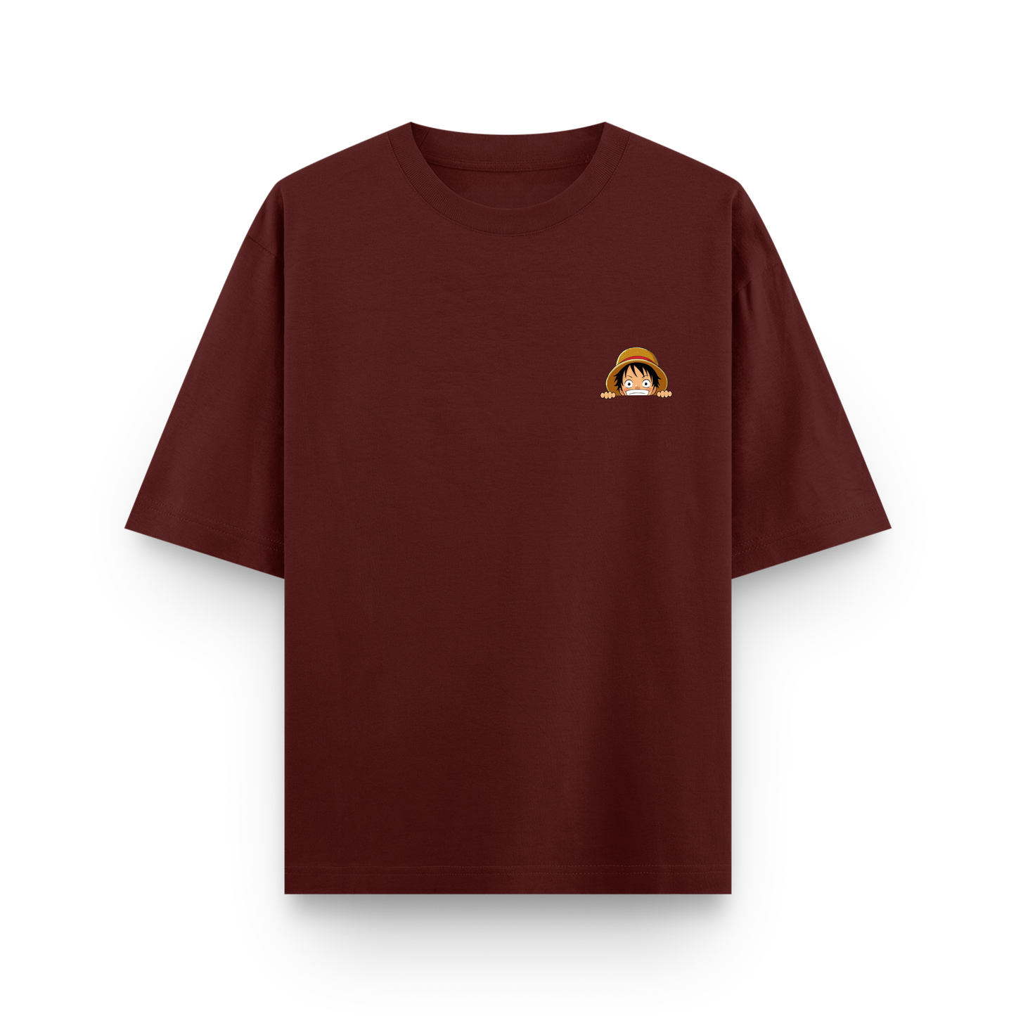 Luffy Classic Oversized Maroon Anime T-Shirt