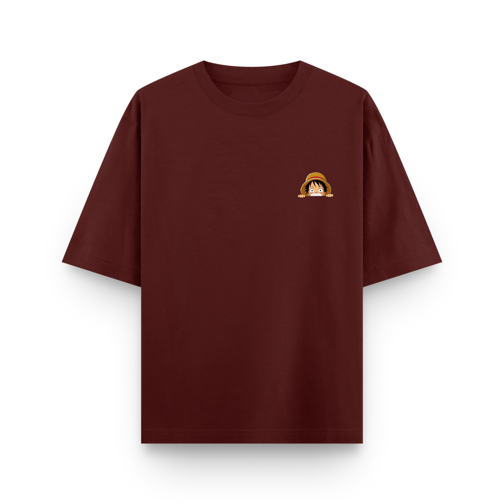 Luffy Classic Oversized Maroon Anime T-Shirt