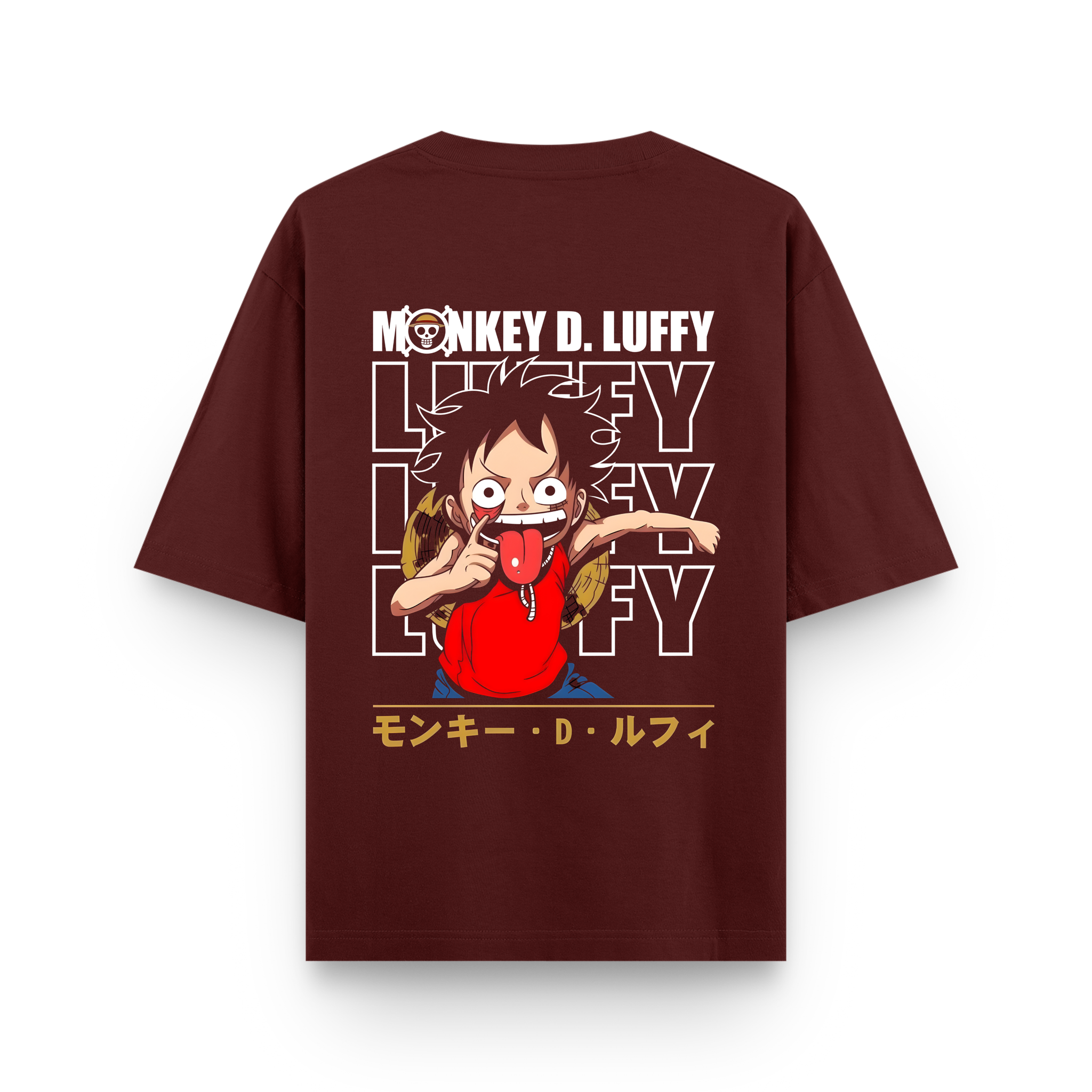 Luffy Classic Oversized Maroon Anime T-Shirt