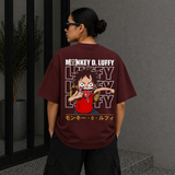 Luffy Classic Oversized Maroon Anime T-Shirt