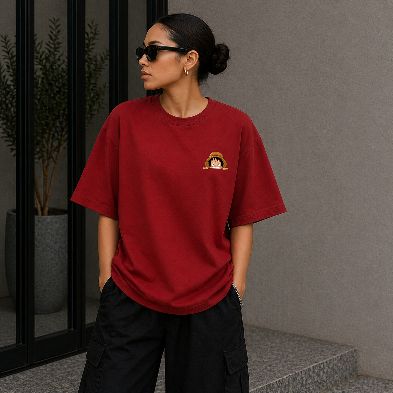 Luffy Classic Oversized Red Anime T-Shirt