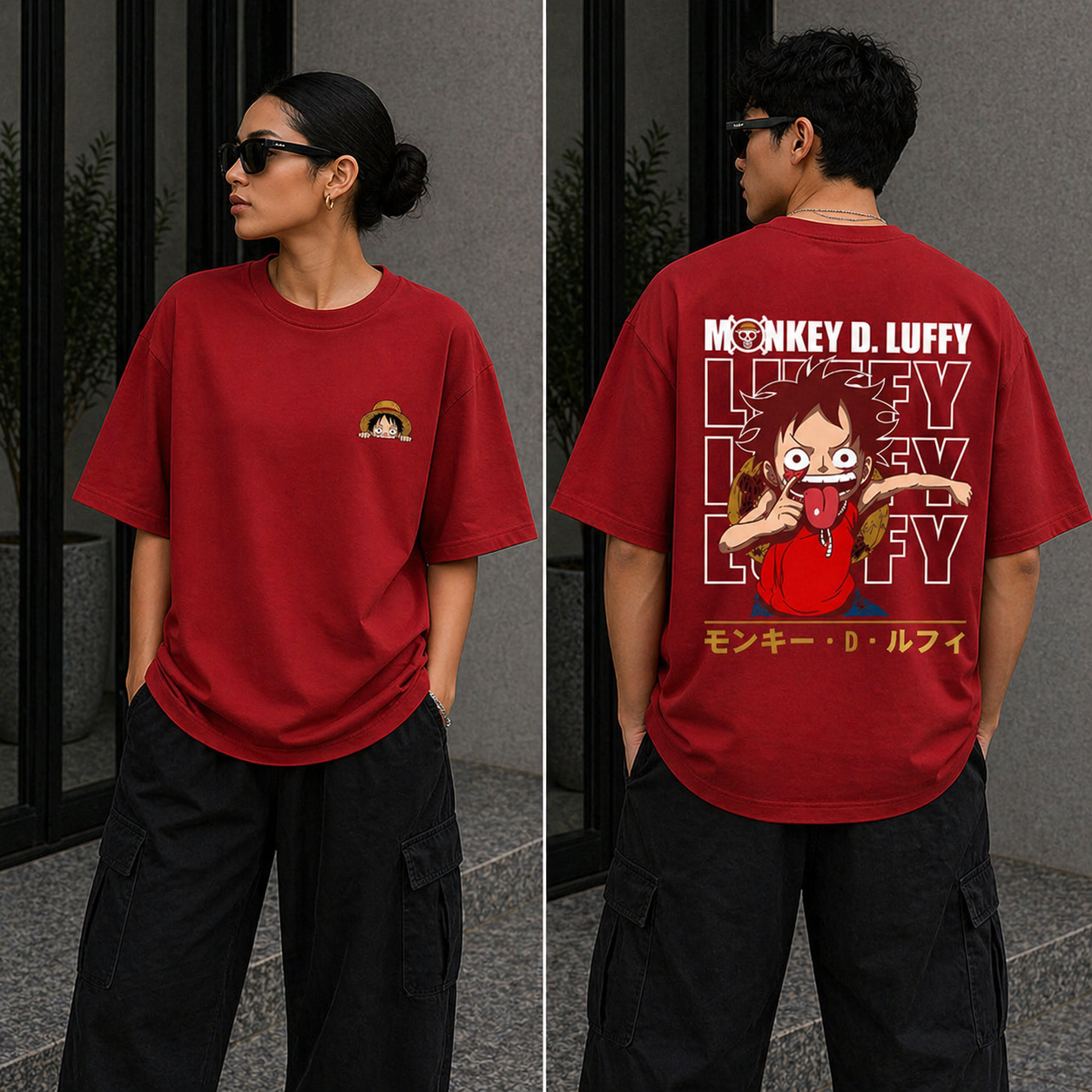 Luffy Classic Oversized Red Anime T-Shirt