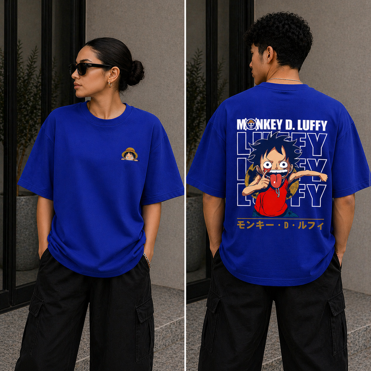Luffy Classic Oversized Royal Blue Anime T-Shirt