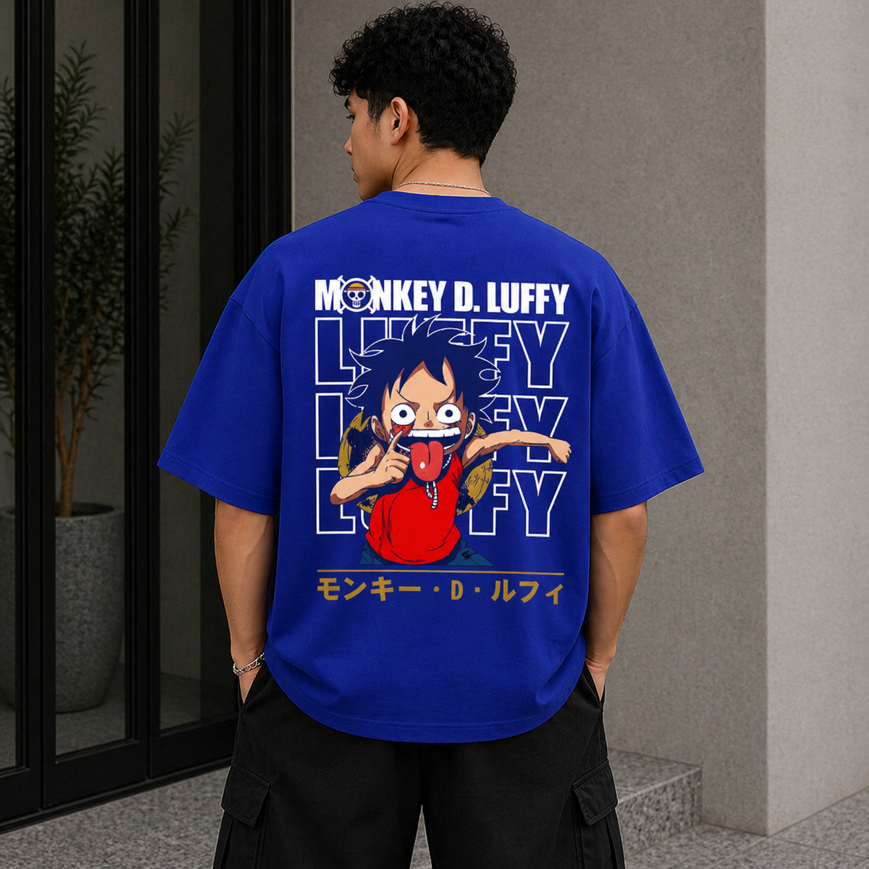Luffy Classic Oversized Royal Blue Anime T-Shirt