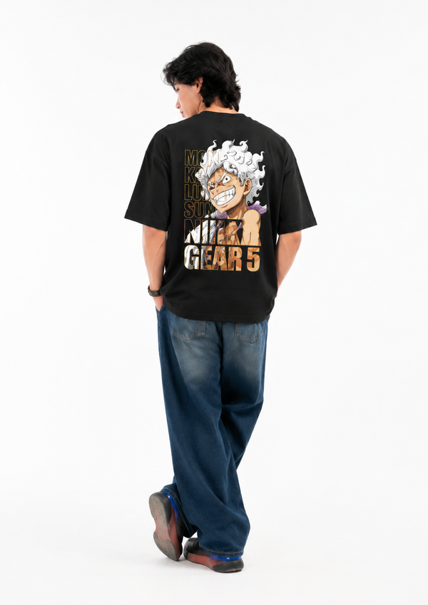 Luffy Gear 5 Streetwear Oversized Black T-Shirt
