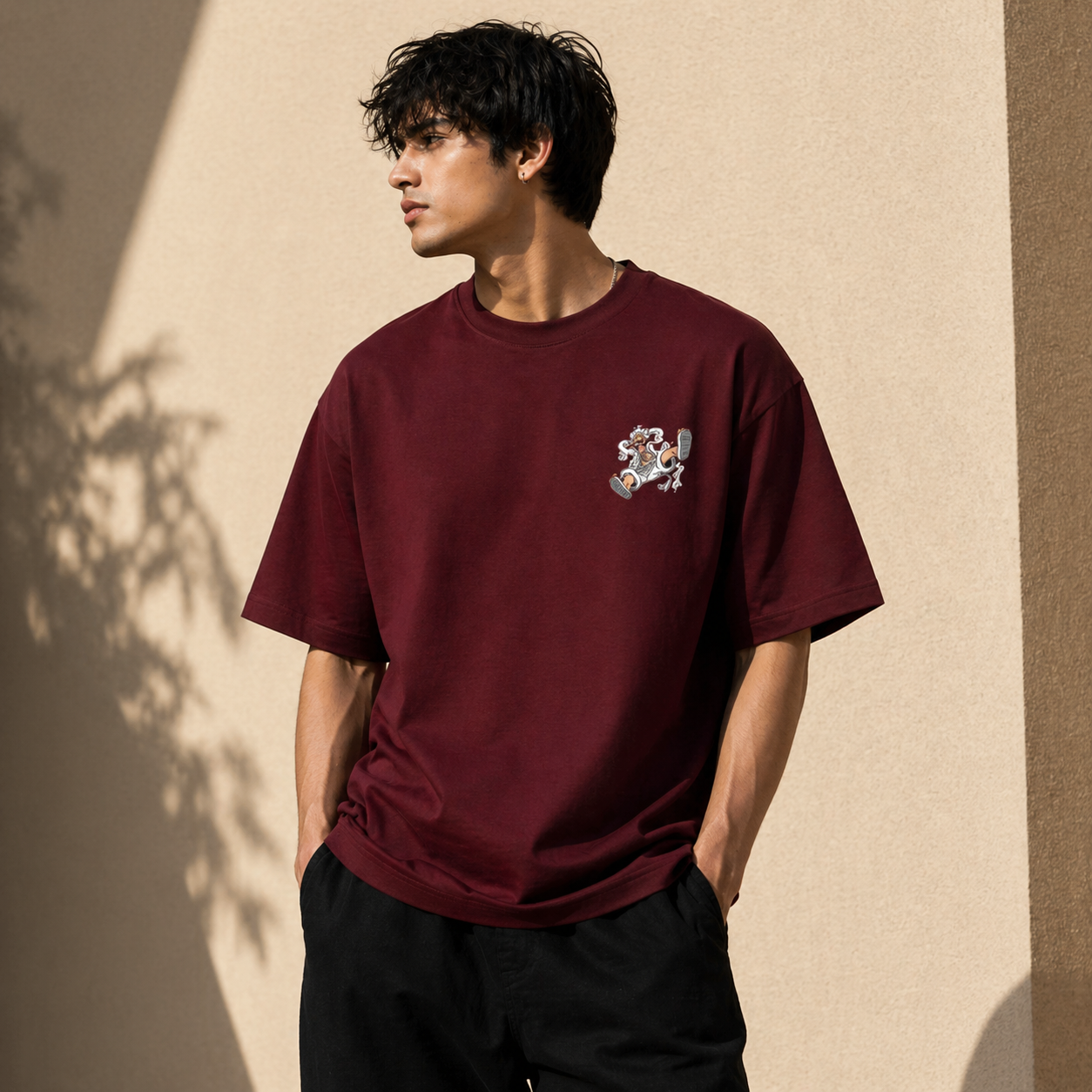 Luffy Gear 5 Streetwear Oversized Maroon T-Shirt