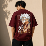 Luffy Gear 5 Streetwear Oversized Maroon T-Shirt