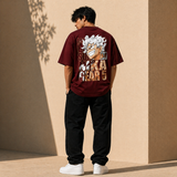 Luffy Gear 5 Streetwear Oversized Maroon T-Shirt