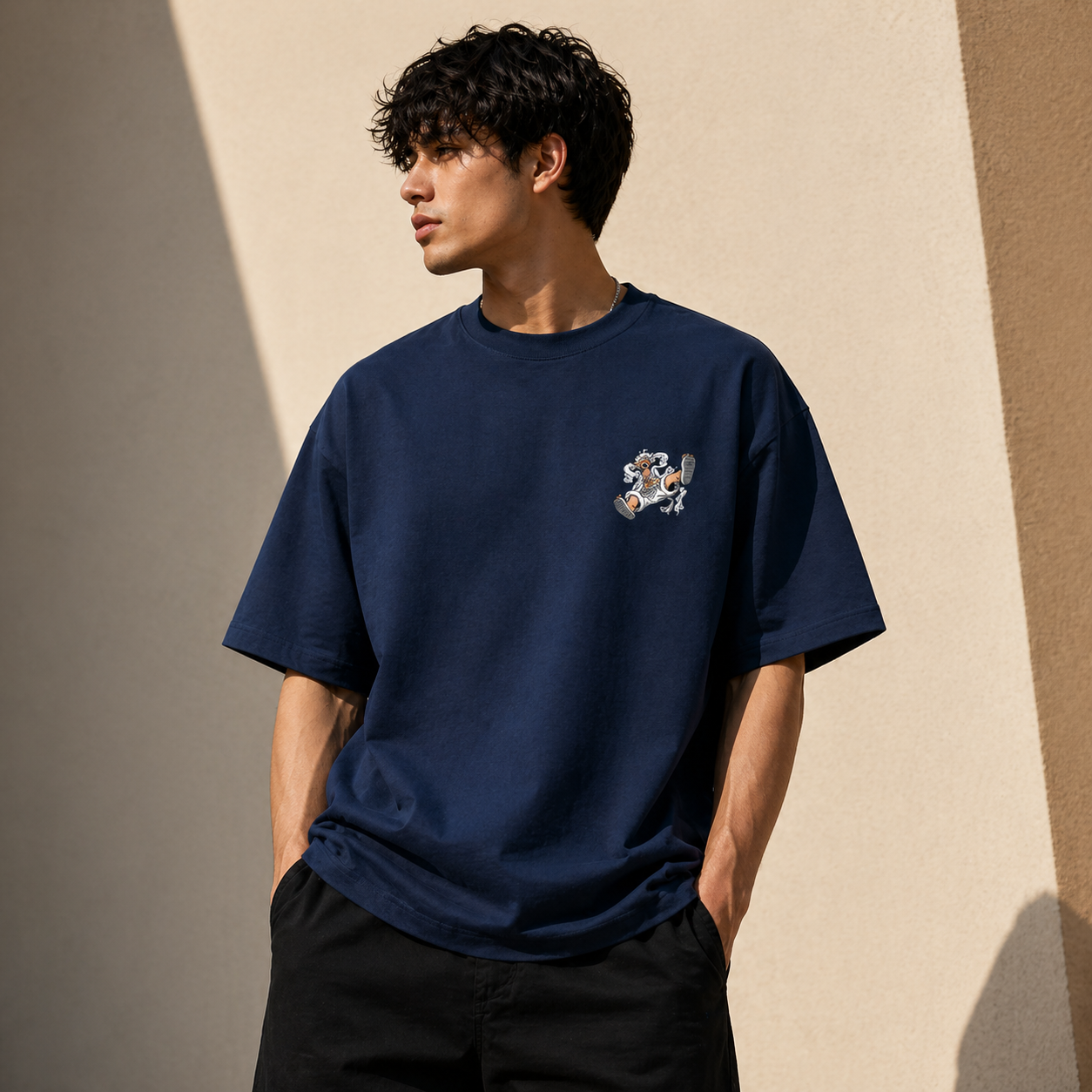 Luffy Gear 5 Streetwear Oversized Navy Blue T-Shirt