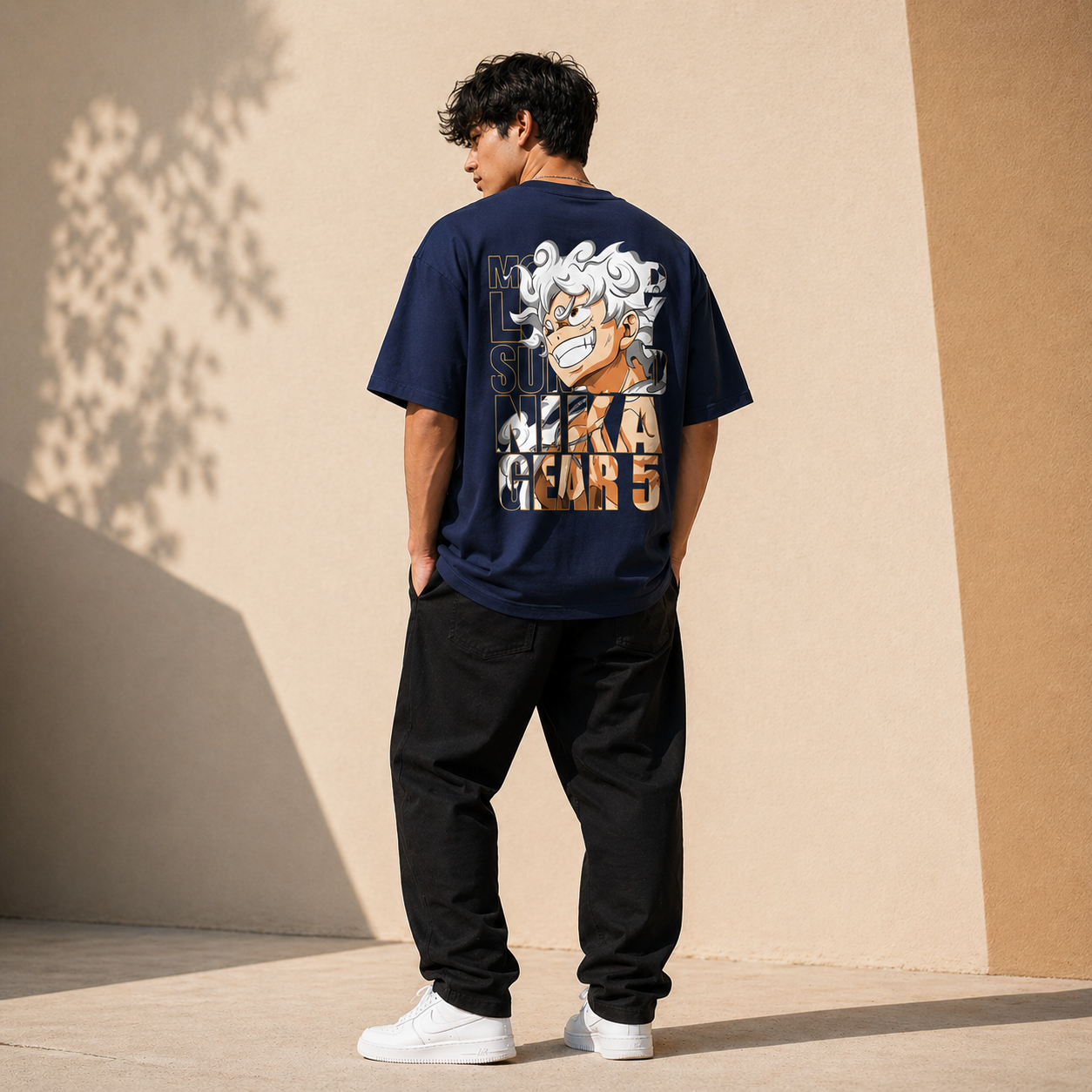 Luffy Gear 5 Streetwear Oversized Navy Blue T-Shirt