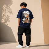 Luffy Gear 5 Streetwear Oversized Navy Blue T-Shirt