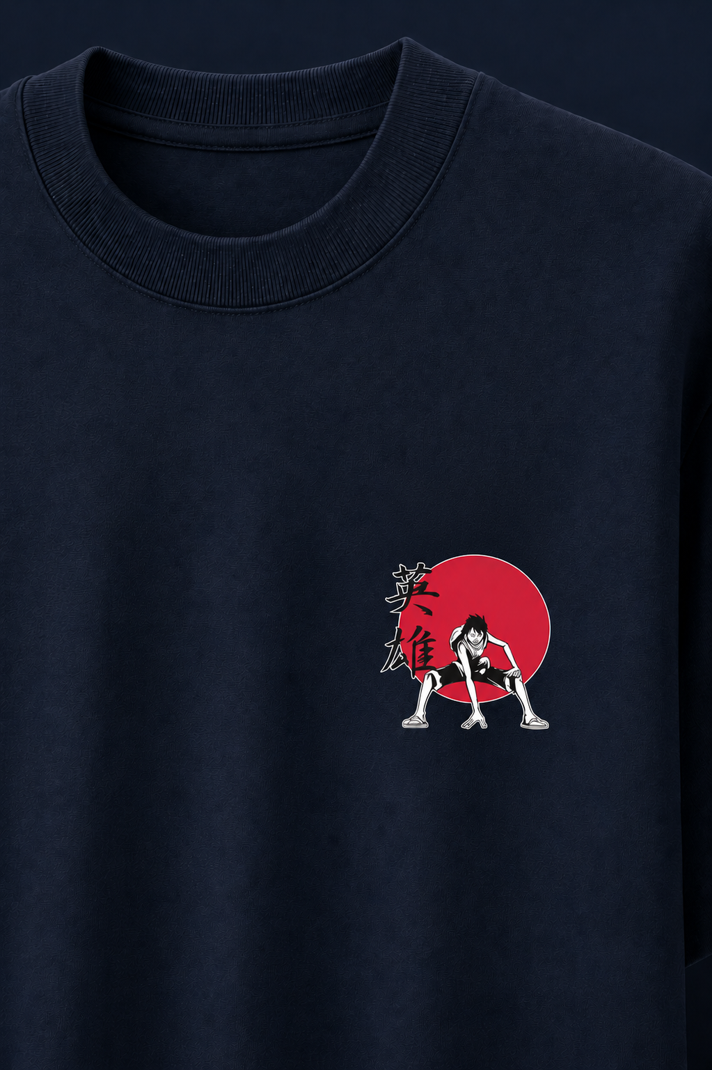 Luffy Straw Hat Oversized Navy Blue Graphic T-Shirt