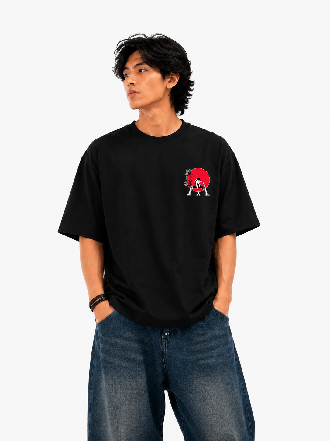 Luffy Straw Hat Oversized Black Graphic T-Shirt