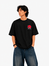 Luffy Straw Hat Oversized Black Graphic T-Shirt