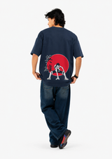 Luffy Straw Hat Oversized Navy Blue Graphic T-Shirt
