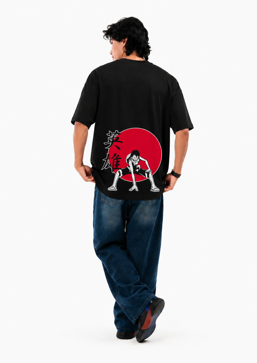 Luffy Straw Hat Oversized Black Graphic T-Shirt