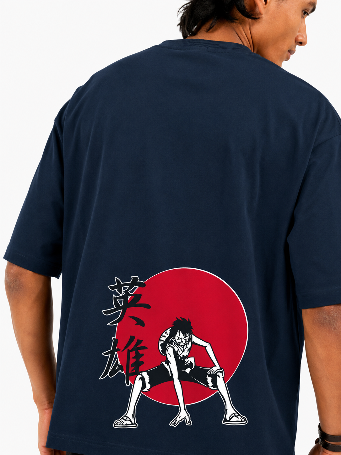 Luffy Straw Hat Oversized Navy Blue Graphic T-Shirt