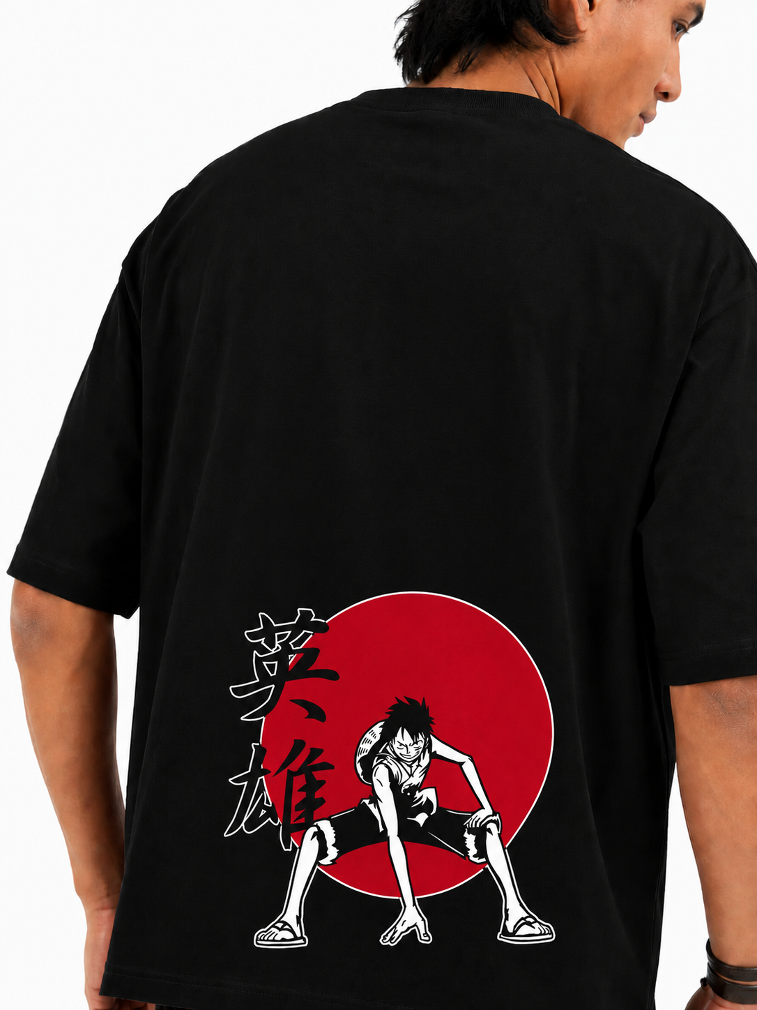 Luffy Straw Hat Oversized Black Graphic T-Shirt