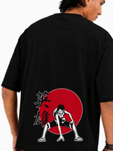 Luffy Straw Hat Oversized Black Graphic T-Shirt