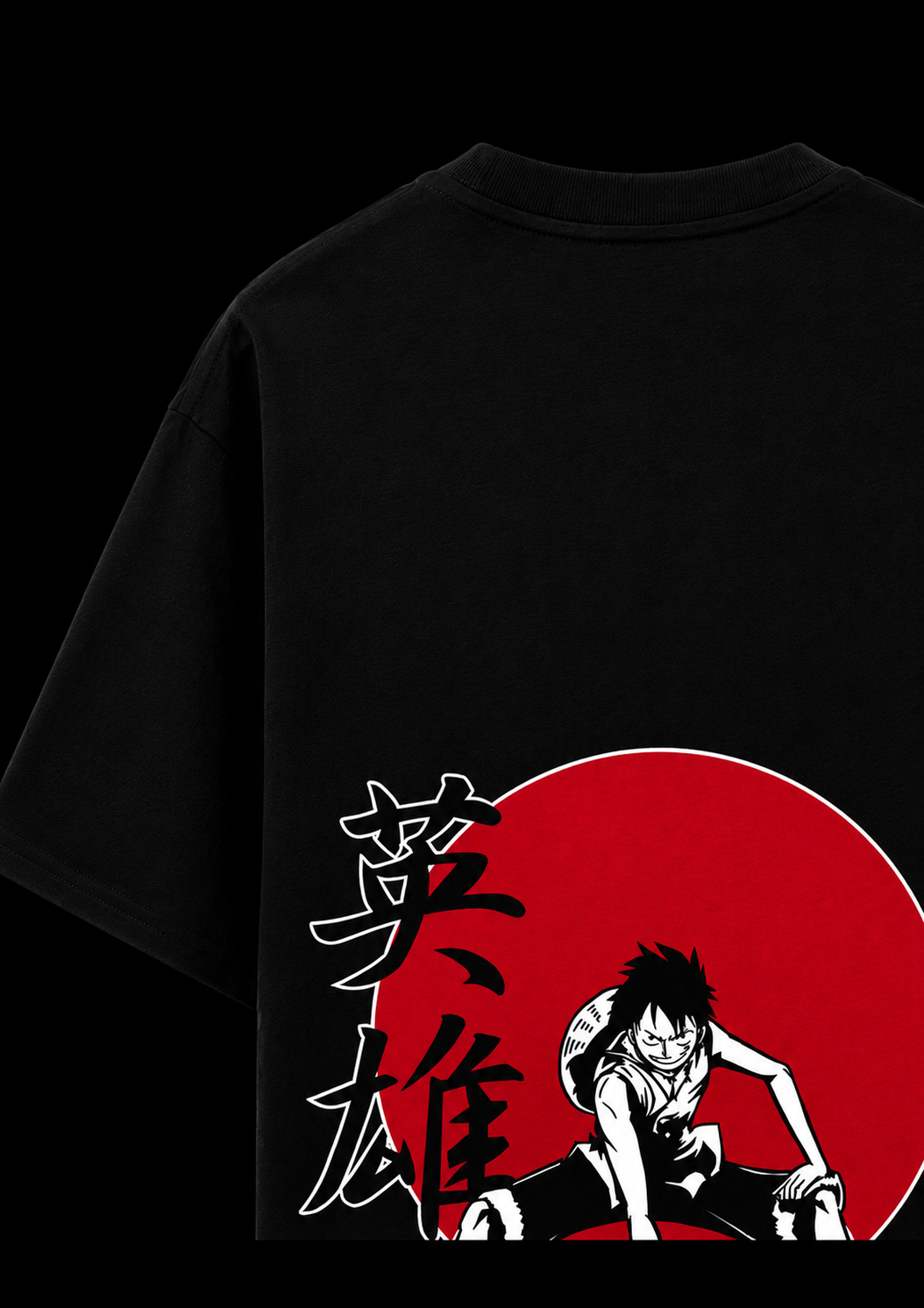 Luffy Straw Hat Oversized Black Graphic T-Shirt