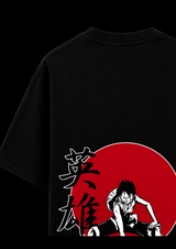 Luffy Straw Hat Oversized Black Graphic T-Shirt