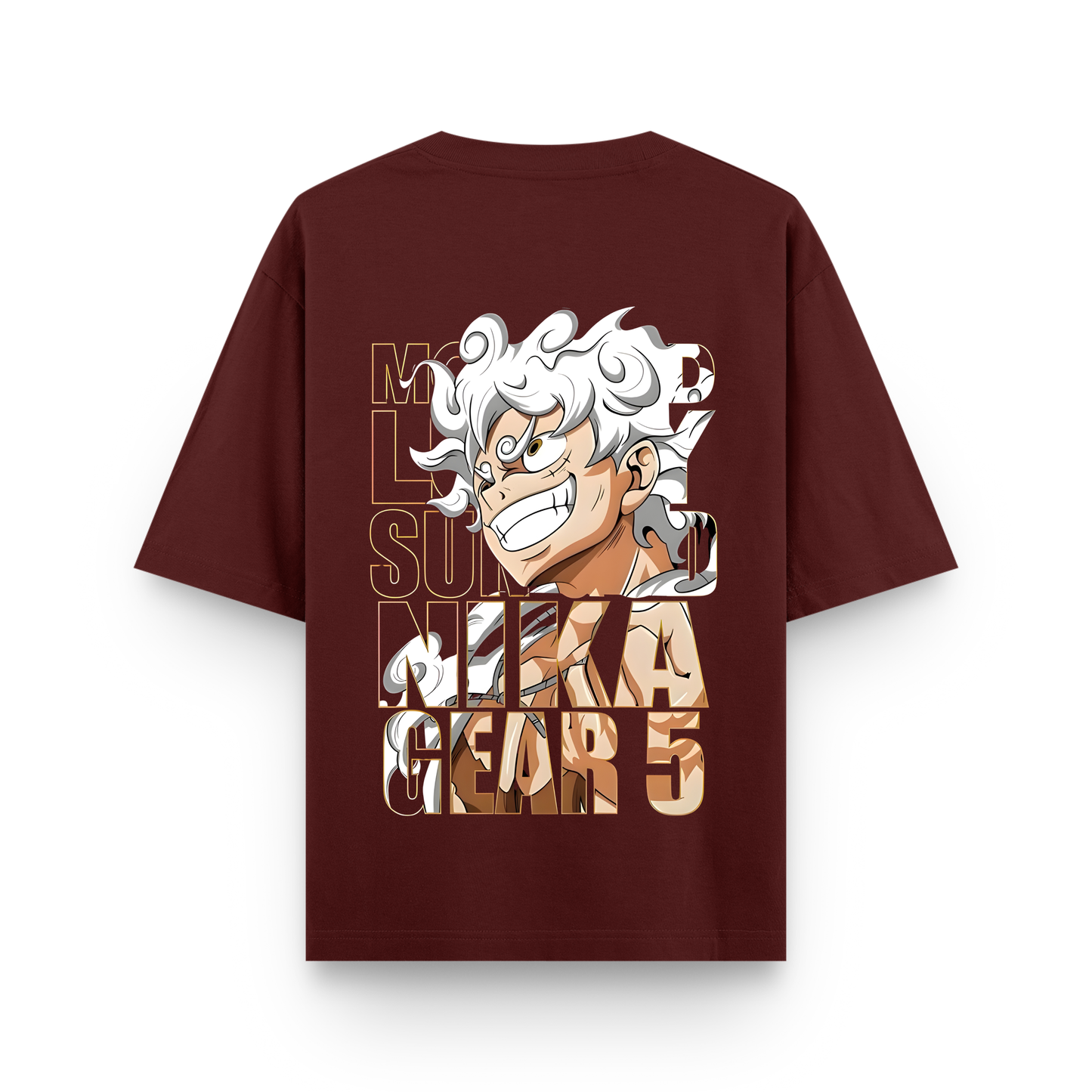 Luffy Gear 5 Streetwear Oversized Maroon T-Shirt