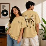 Marked By Power Spider Oversized Beige Cotton Graphic T shirt