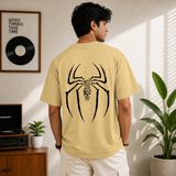 Marked By Power Spider Oversized Beige Cotton Graphic T shirt