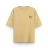 Marked By Power Spider Oversized Beige Cotton Graphic T shirt
