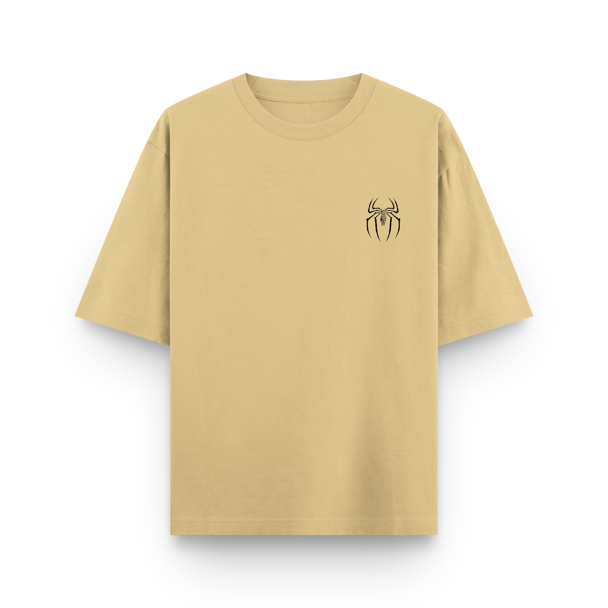 Marked By Power Spider Oversized Beige Cotton Graphic T shirt