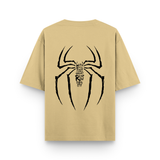 Marked By Power Spider Oversized Beige Cotton Graphic T shirt