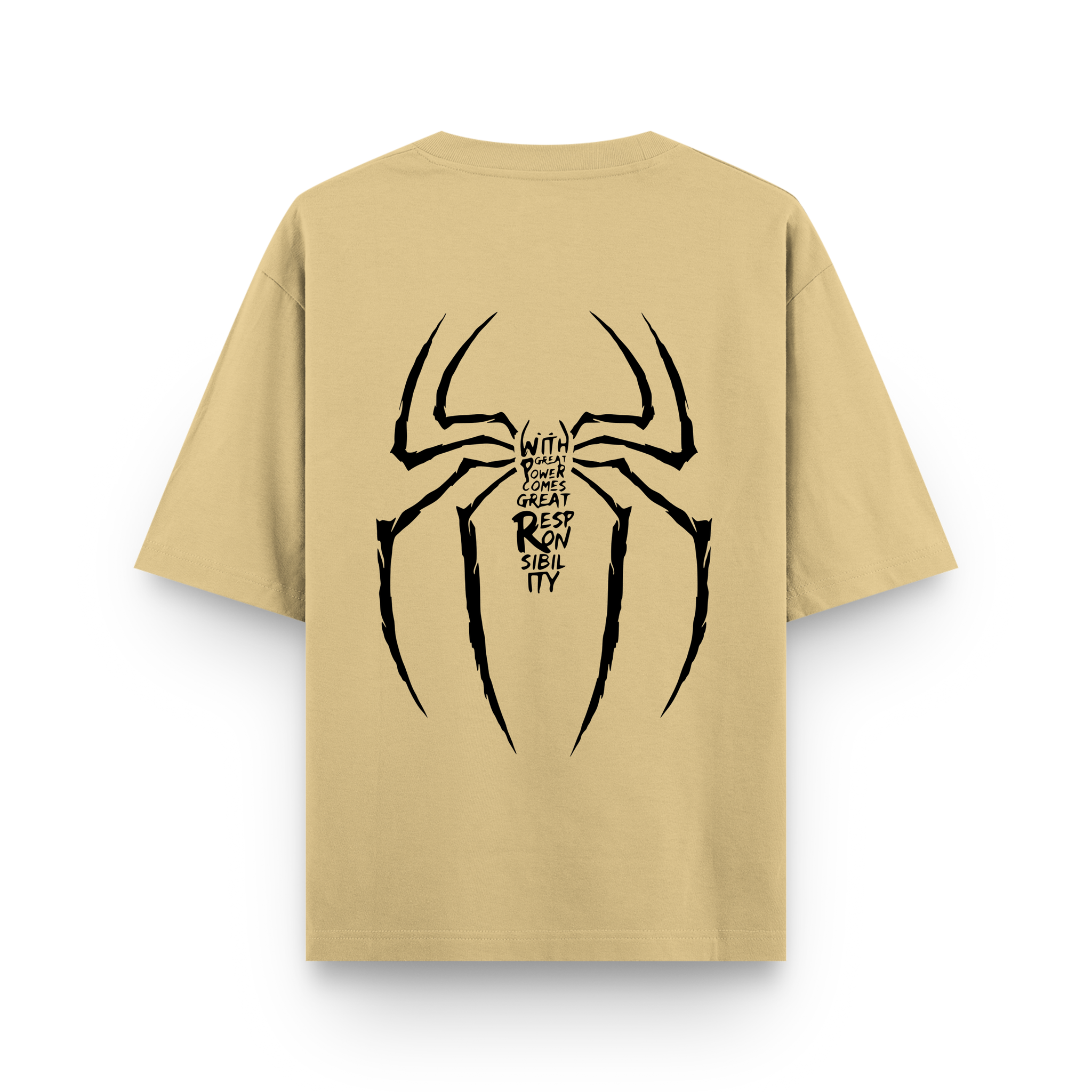 Marked By Power Spider Oversized Beige Cotton Graphic T shirt
