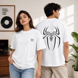 Marked By Power Spider Oversized White Cotton Graphic T shirt