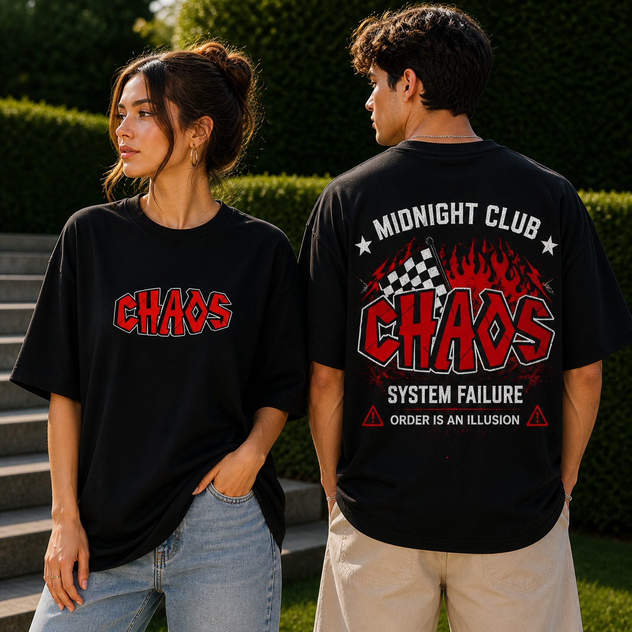 Midnight Chaos Club Oversized Black Cotton T shirt