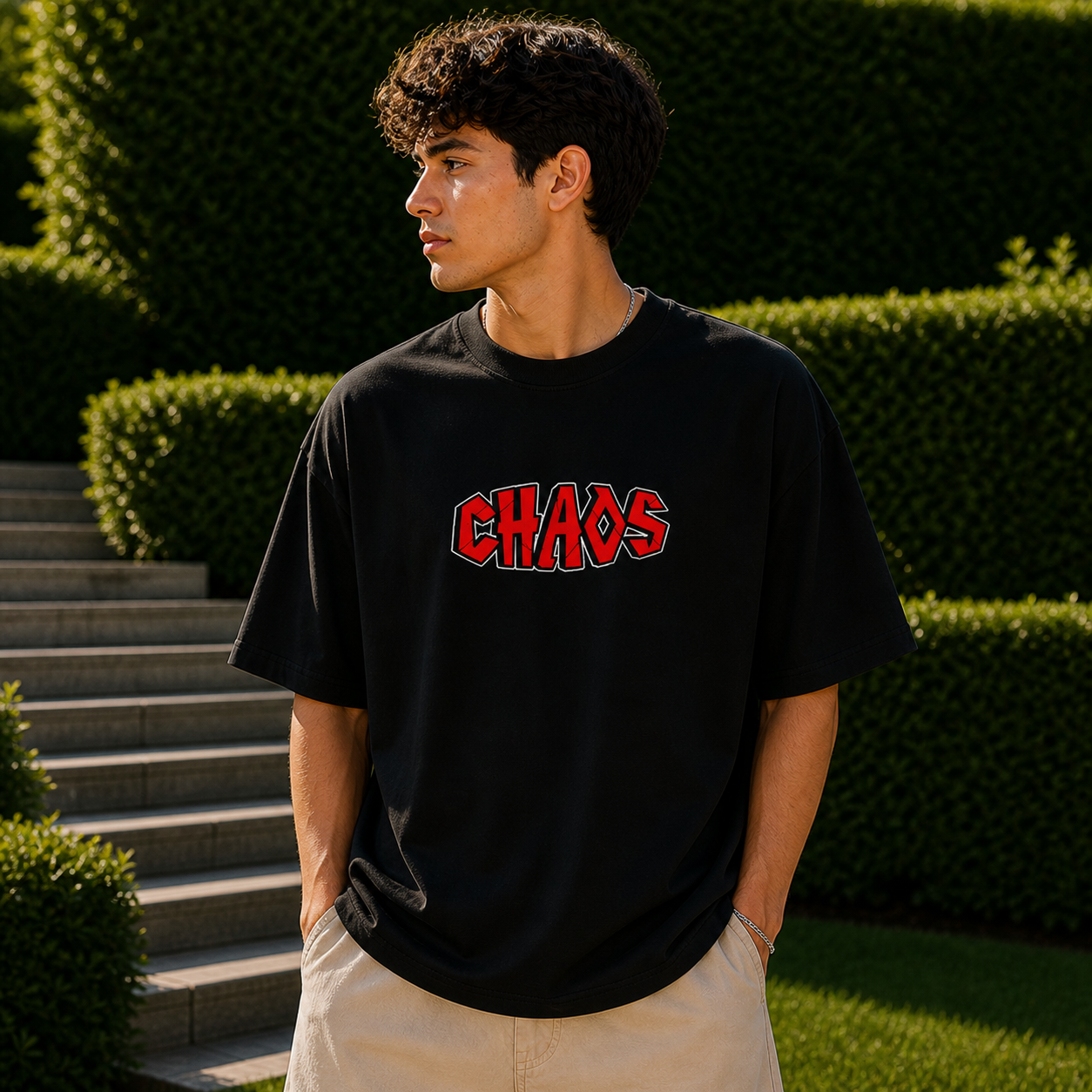 Midnight Chaos Club Oversized Black Cotton T shirt