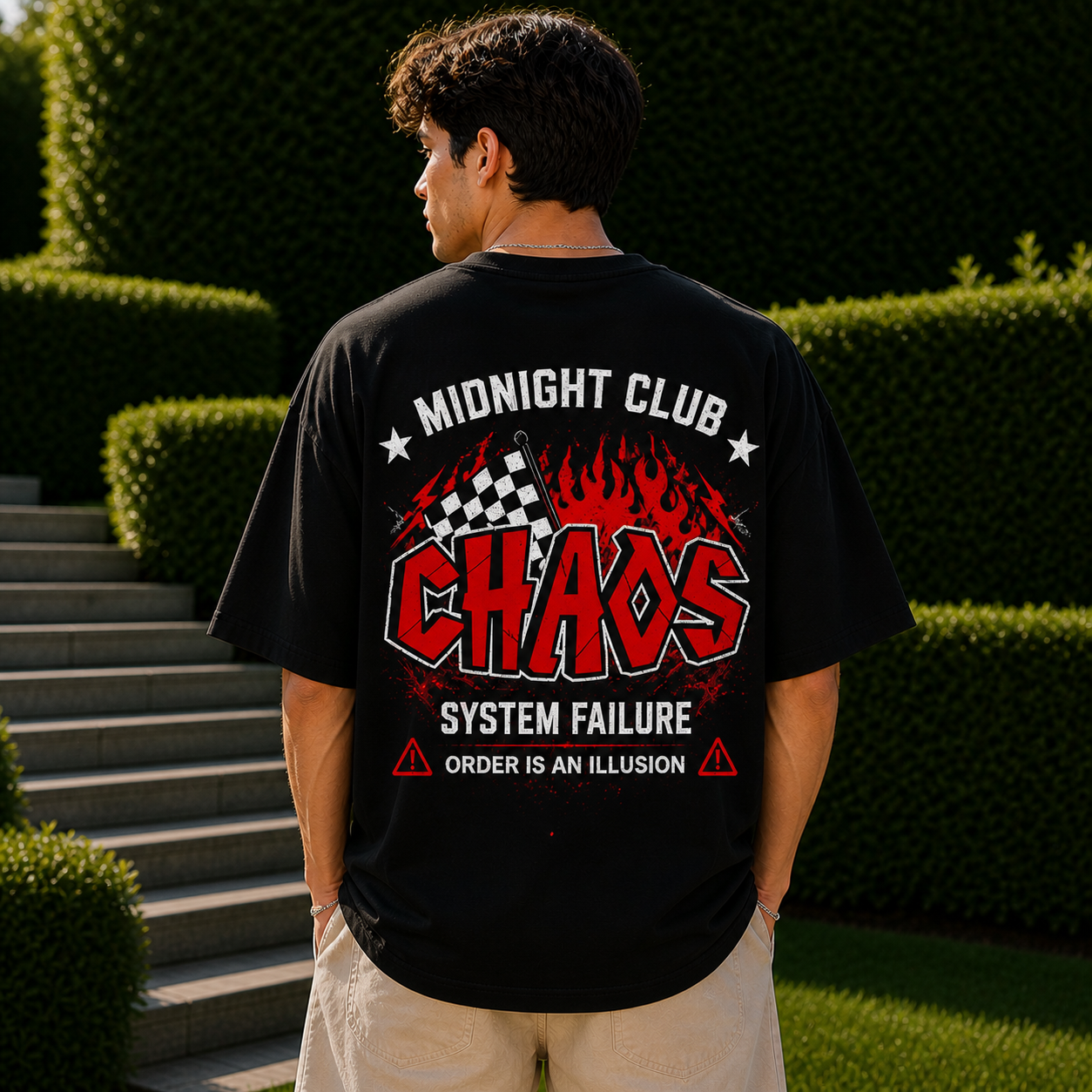 Midnight Chaos Club Oversized Black Cotton T shirt