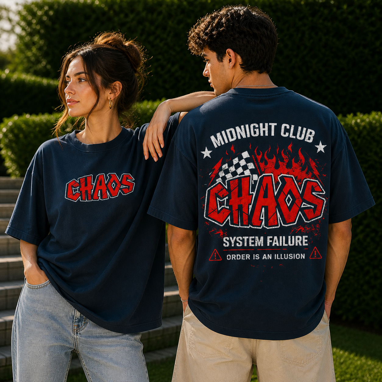 Midnight Chaos Club Oversized Navy Blue Cotton T shirt