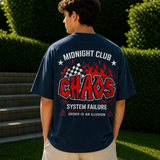 Midnight Chaos Club Oversized Navy Blue Cotton T shirt